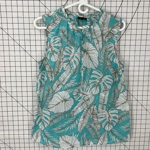 Talbots 100% cotton lightweight tropical leaf print, semi sheer top M